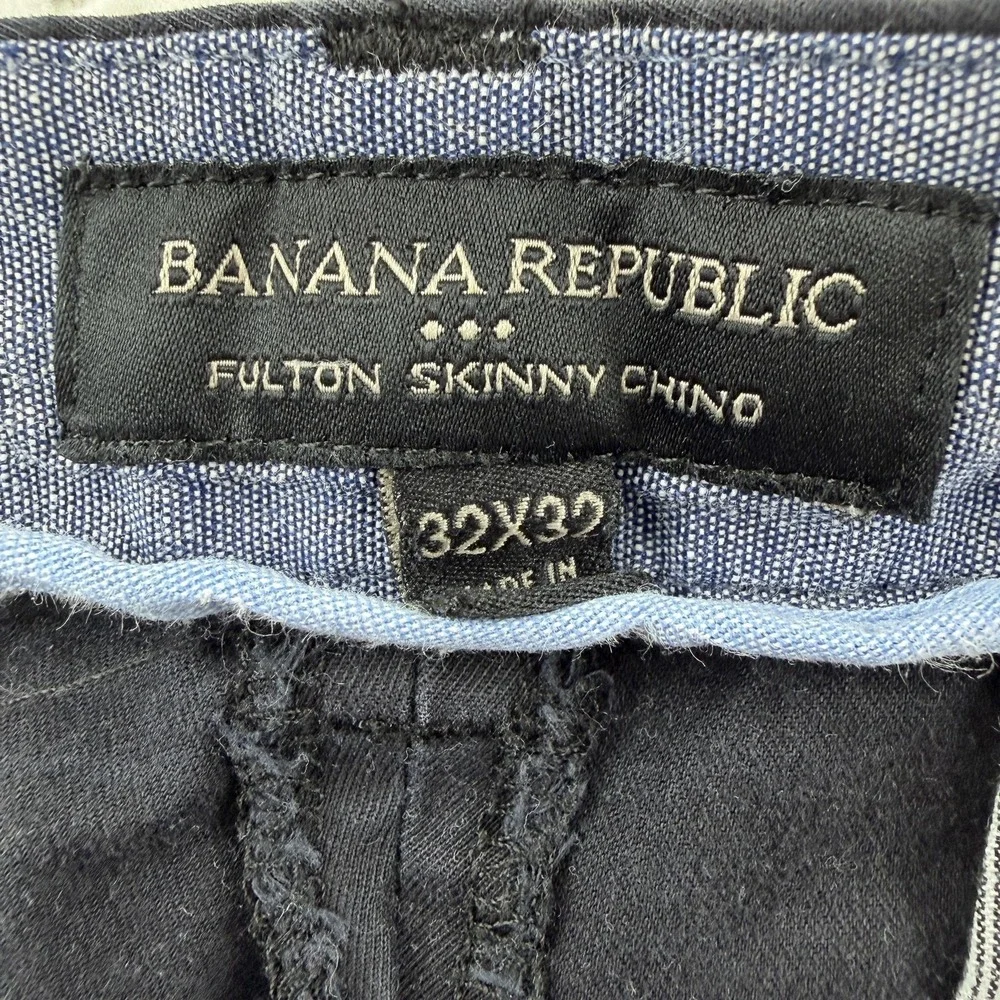 Banana Republic Fulton‎ Skinny Chino Pants Mens 32x32 Black Slim Stretch Casual